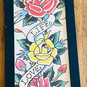 Ed Hardy Framed Art - Live Love Luck - Pop Art - Roses, 40” x 16”